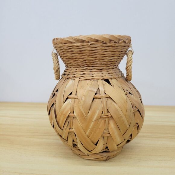 Vintage Rattan Bamboo Wicker Boho Vase - Picture 12 of 12